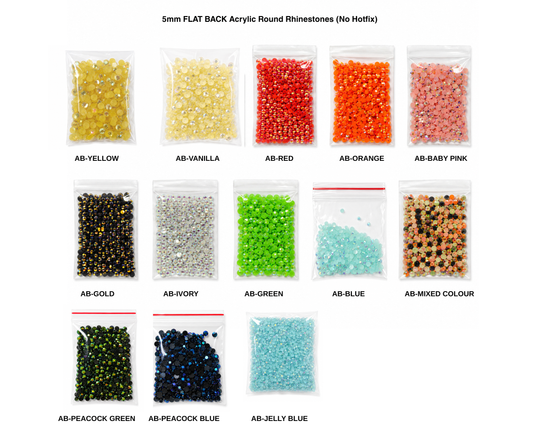 5mm AB FLAT BACK ACRYLIC ROUND RHINESTONES (No Hotfix)