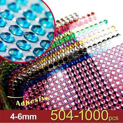 [504-1000pcs] 4-6mm Arcylic Rhinestone Gems Self Adhesive Sticker on Crystals