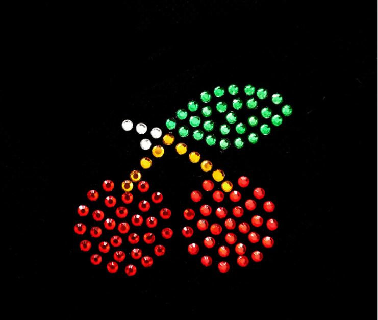 Hotfix Iron On Crystal Motif Pre-Made Cherry Design