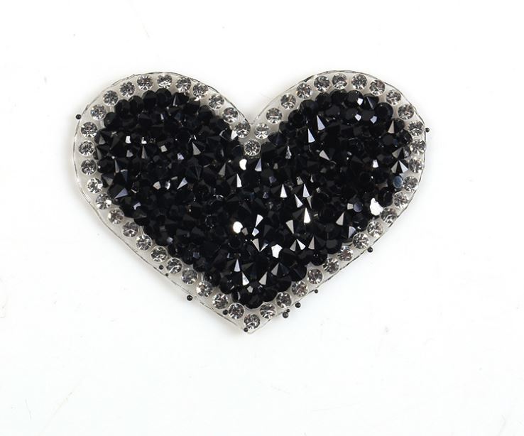 Hotfix Iron On Crystal Motif Pre-Made Black Heart Design