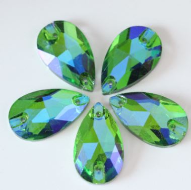 Assorted Aurora Borealis (AB) Tear-Drop Sew-on Flat Back Crystal