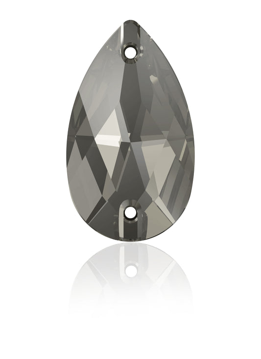 BLACK DIAMOND DROP SEW-ON SWAROVSKI® CRYSTAL 3230 FLAT BACK