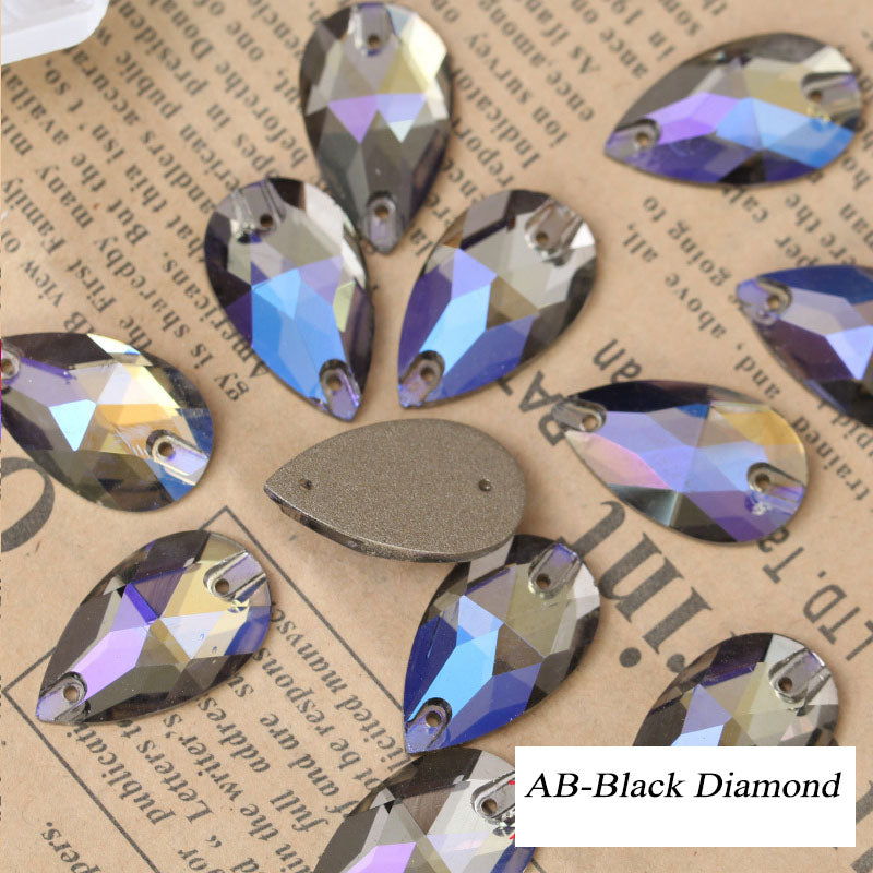 Assorted Aurora Borealis (AB) Tear-Drop Sew-on Flat Back Crystal