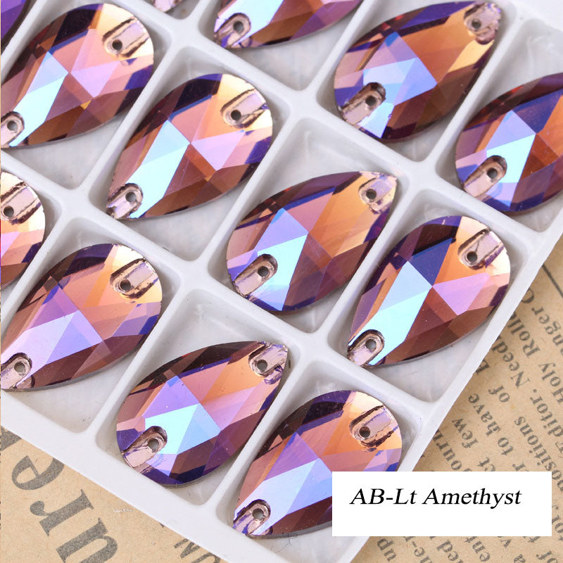 Assorted Aurora Borealis (AB) Tear-Drop Sew-on Flat Back Crystal