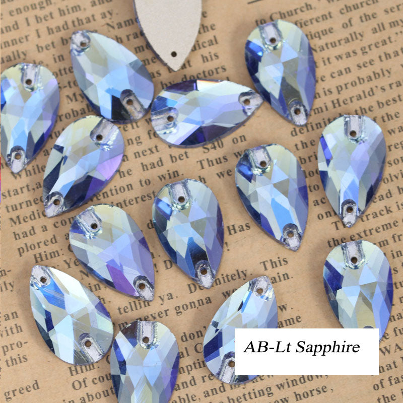 Assorted Aurora Borealis (AB) Tear-Drop Sew-on Flat Back Crystal