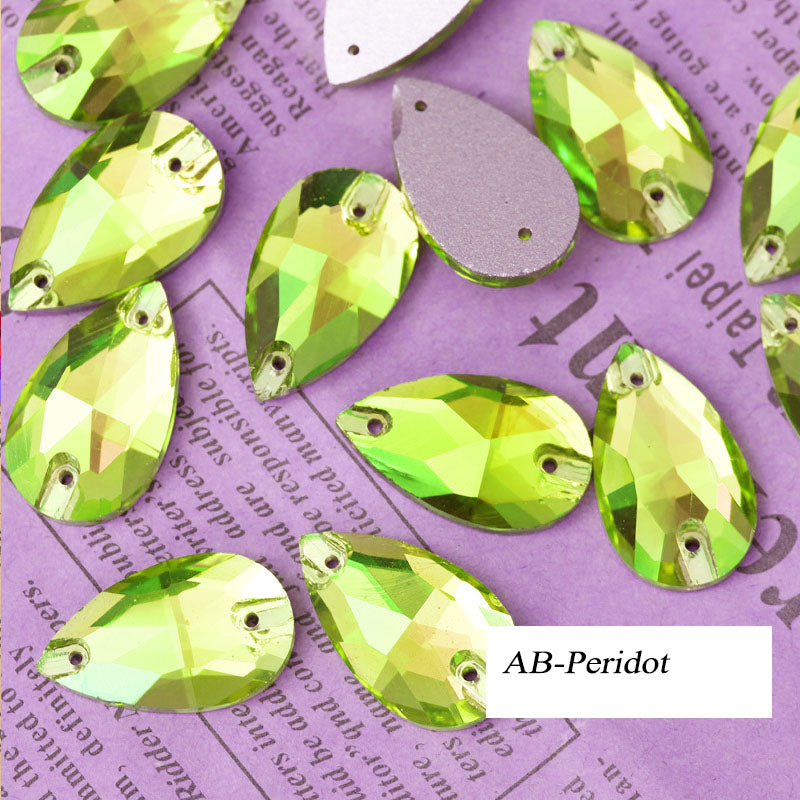 Assorted Aurora Borealis (AB) Tear-Drop Sew-on Flat Back Crystal