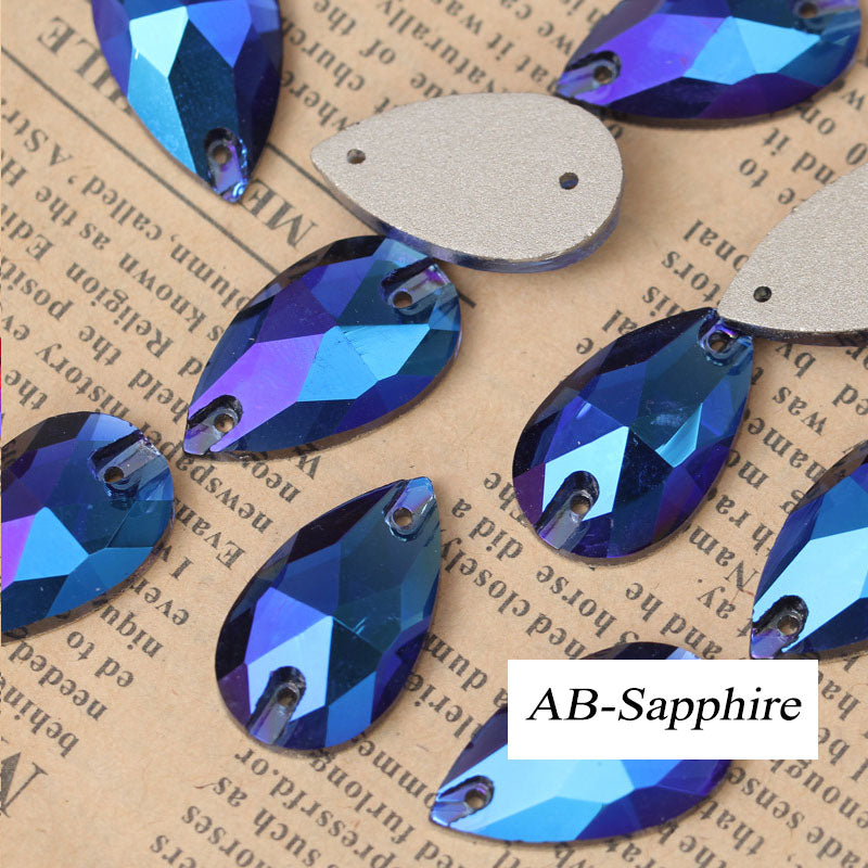 Assorted Aurora Borealis (AB) Tear-Drop Sew-on Flat Back Crystal