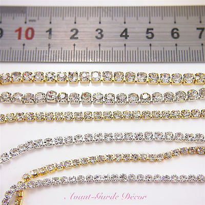 1mtr x 2.5-3mm Rhinestone Silver Chain
