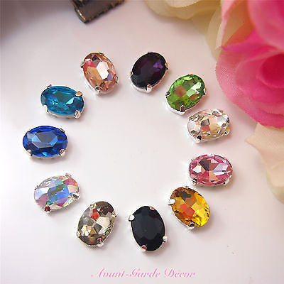 5pcs 10x14mm Oval Coloured Beveled Glass Sewing Rhinestones Crystal Decoration