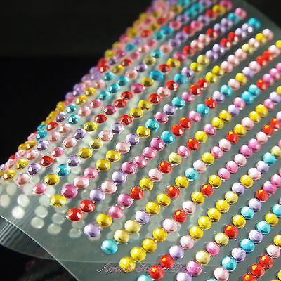 750pcs X 3mm Rainbow Rhinestone Gems Self Adhesive Stick on Crystals