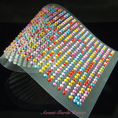 750pcs X 3mm Rainbow Rhinestone Gems Self Adhesive Stick on Crystals