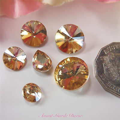 5pcs Gold Champagne Teardrop Rivoli Beveled Glass Rhinestones