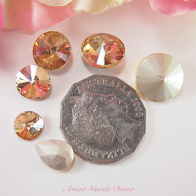 5pcs Gold Champagne Teardrop Rivoli Beveled Glass Rhinestones