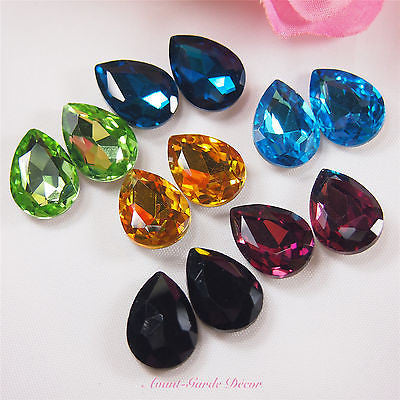 5pcs 13x18mm Coloured Beveled Glass Rhinestones