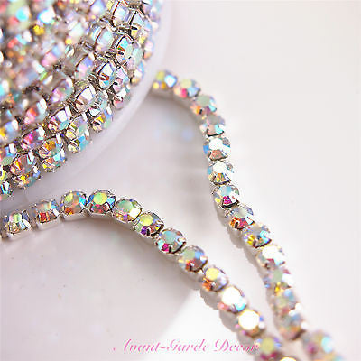 AB Crystal SILVER 1mtr Rhinestone Chain Diamante Crystal Craft Decoration