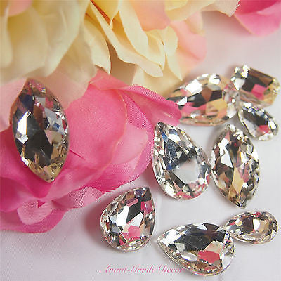 5pcs Clear Beveled Glass Rhinestones Centrepiece Crystal Gem Nail Art Craft