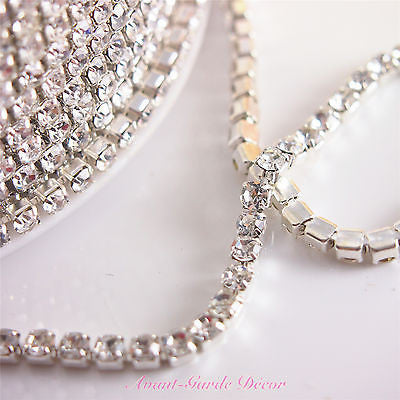 1mtr x 2.5-3mm Rhinestone Silver Chain